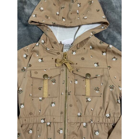NWOT Little Lass Size 5 Girl Kid Tan Utility Tan Floral Full Zip Jacket Gold - Picture 4 of 5